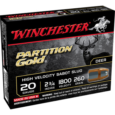 Winchester SSP20 Partition Gold HV Sabot Slug 20 Gauge 2.75" 260 GR 5 Rounds