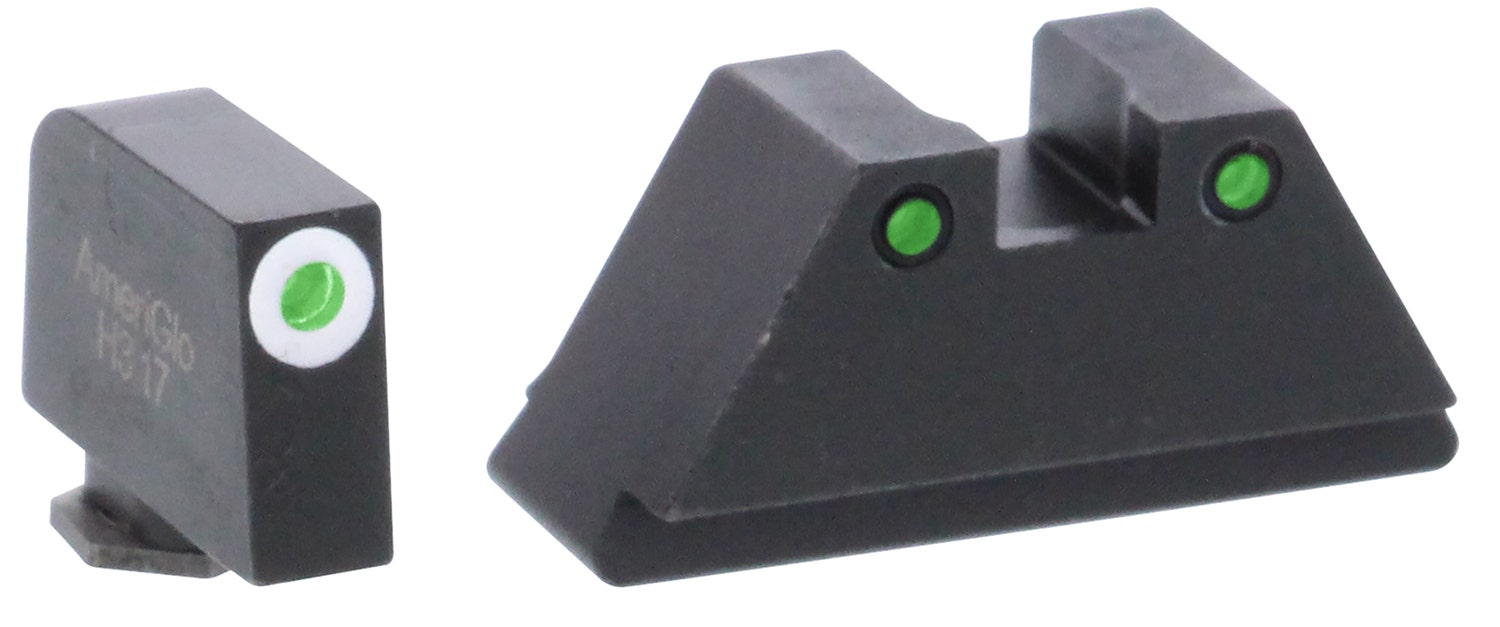 AmeriGlo Tall XL Tritium Sights, Green w/White Outline Front, Green Rear, Glock Gen 1-5 Except 42,43