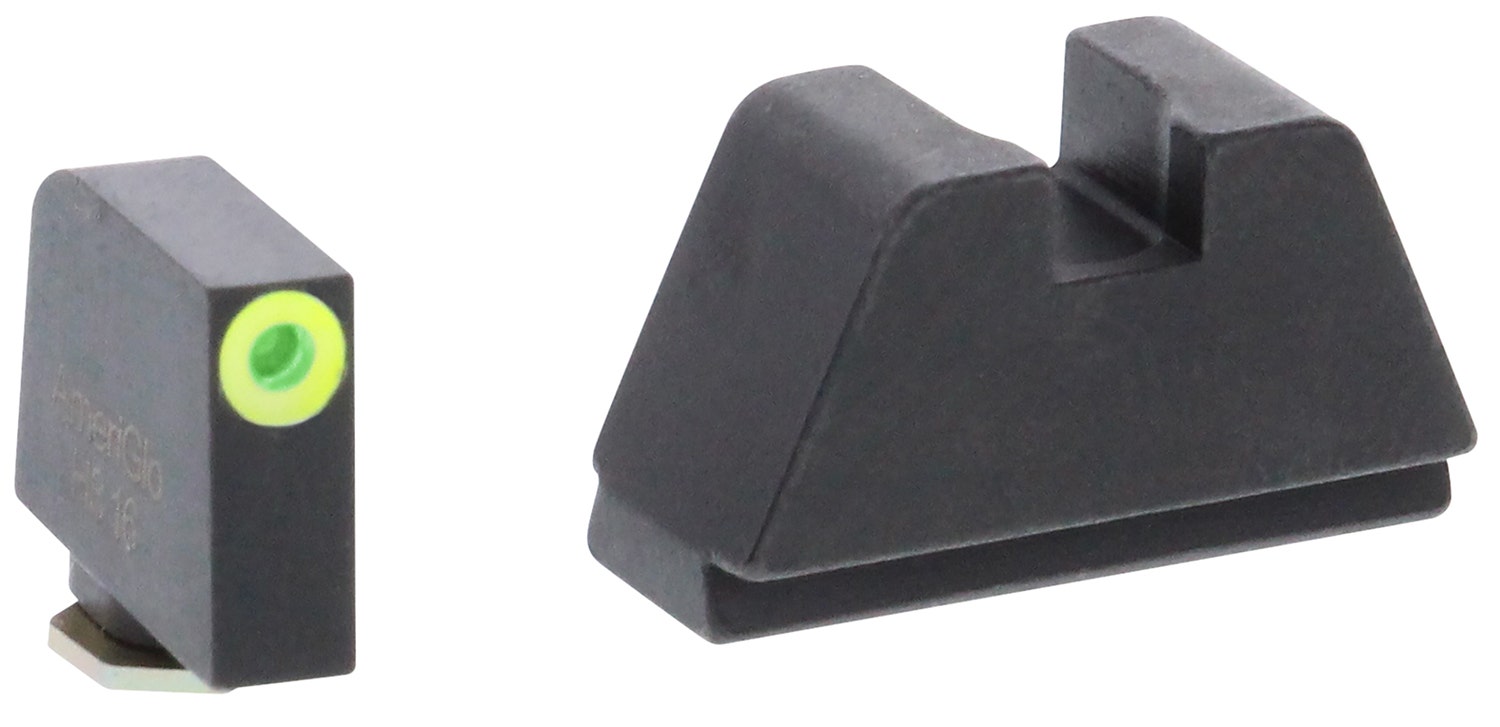 AmeriGlo Tall Suppressor Height Sight 2XL Tritium Green with LimeLumi Outline Front, Flat Black Rear Black Frame for Most Glock Gen1-5 (Except 42,43)