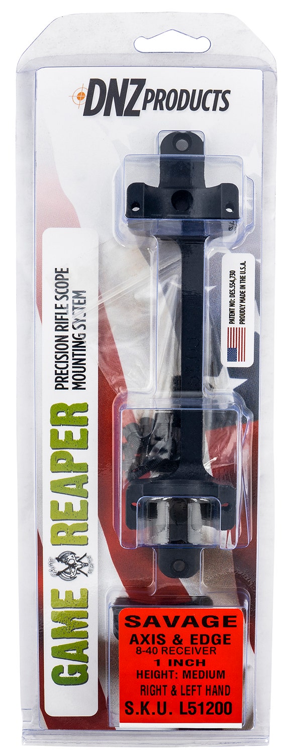 DNZ  Game Reaper Scope Mount/Ring Combo Matte Black Savage Axis/Edge w/8-40 Screw Holes 1" Tube Medium Rings Aluminum Rifle