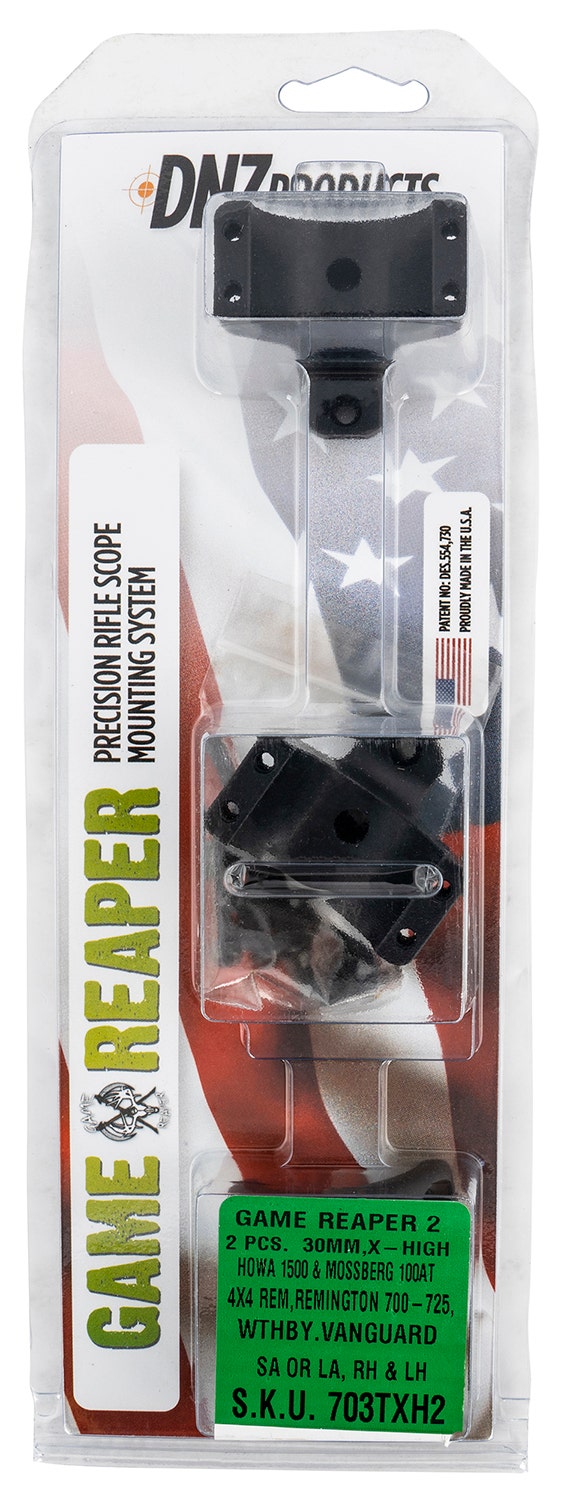 DNZ  Game Reaper 2 Scope Mount/Ring Combo Matte Black Rem 700/721/725, Howa 1500 30mm Tube Extra High Rings Aluminum Rifle