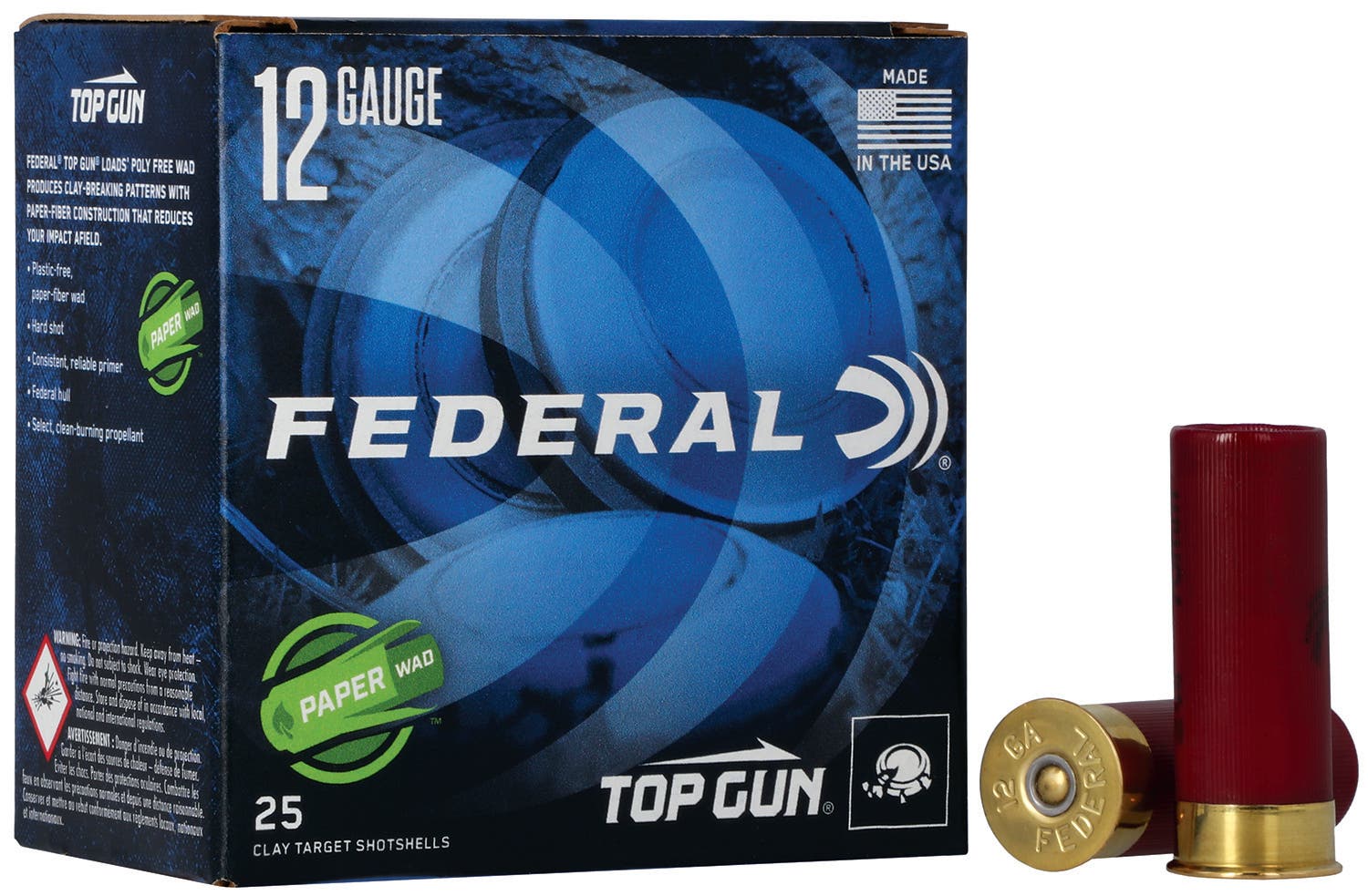 Federal Top Gun Steel Paper Wad Shotshells 12ga 2-3/4" 1 oz  #7-1/2 Steel Shot 25 Shells Per Box