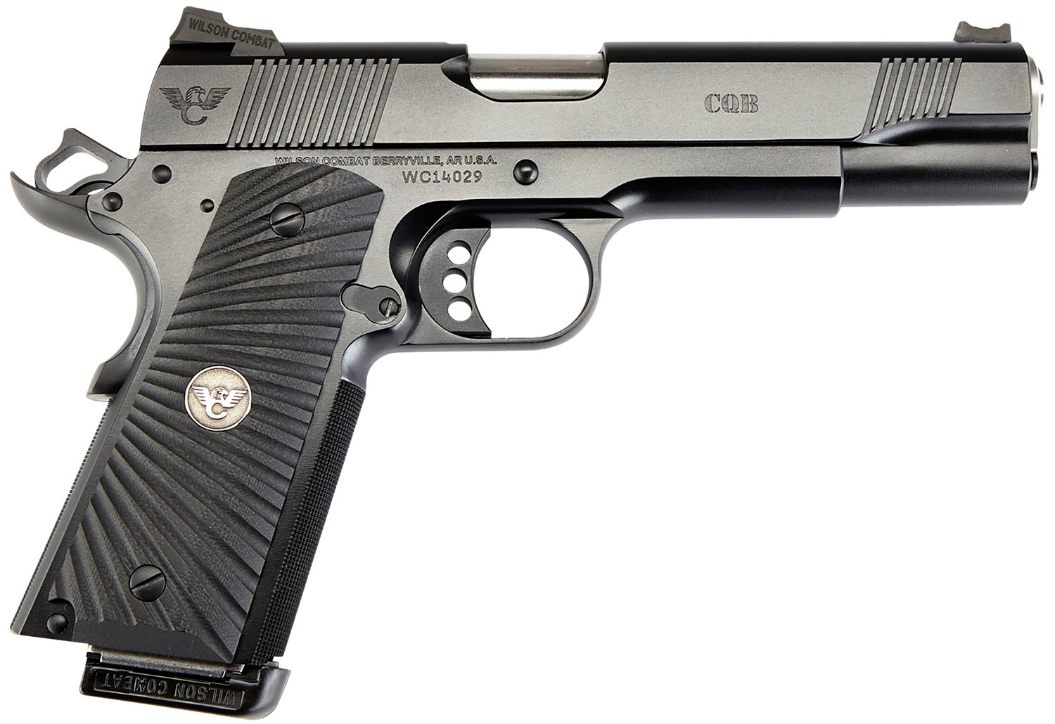 Wilson Combat 1911 CQB 9mm Luger Pistol 5" Black G10 Starburst Grip Fiber Optic Sight CQBFS9A
