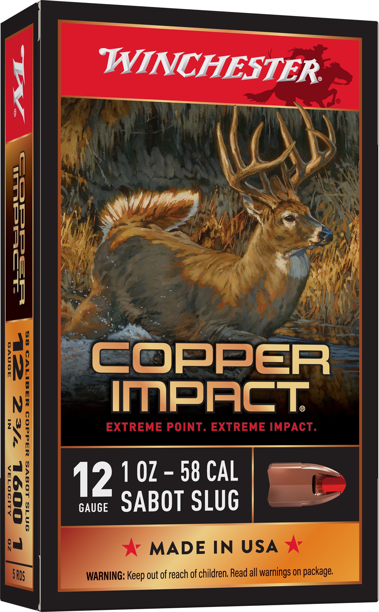 Winchester Copper Impact 12 Gauge Ammo 2.75" 1 oz Sabot Slug Shot 5 Rounds X12CLF