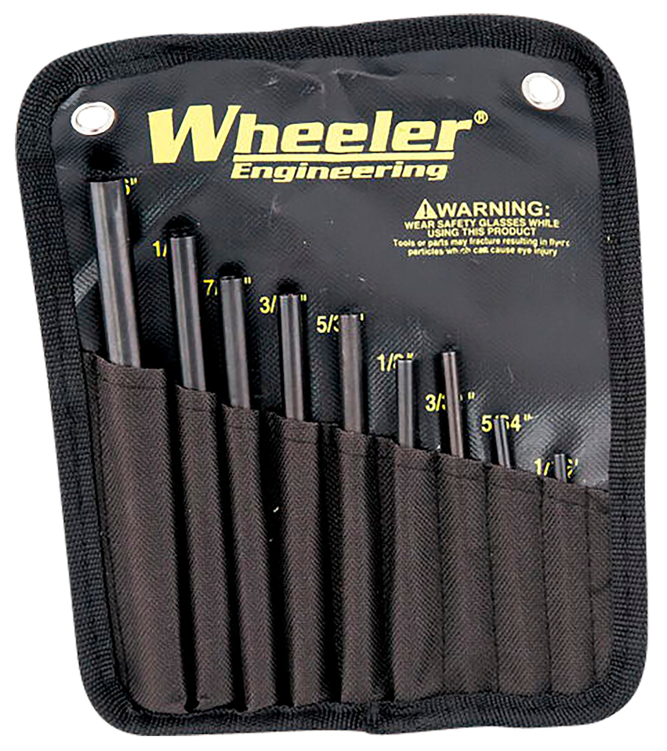 Wheeler  Roll Pin Punch Set Starter Set Black/Yellow Steel Knurled Handle 9 Pieces