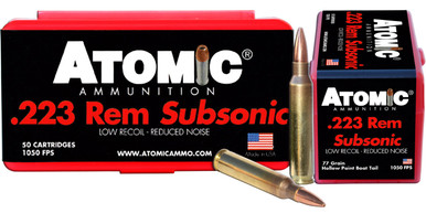 Atomic Subsonic .223 Remington 77gr Hollow Tipped Boat Tail 50Rnd Rifle Ammunition