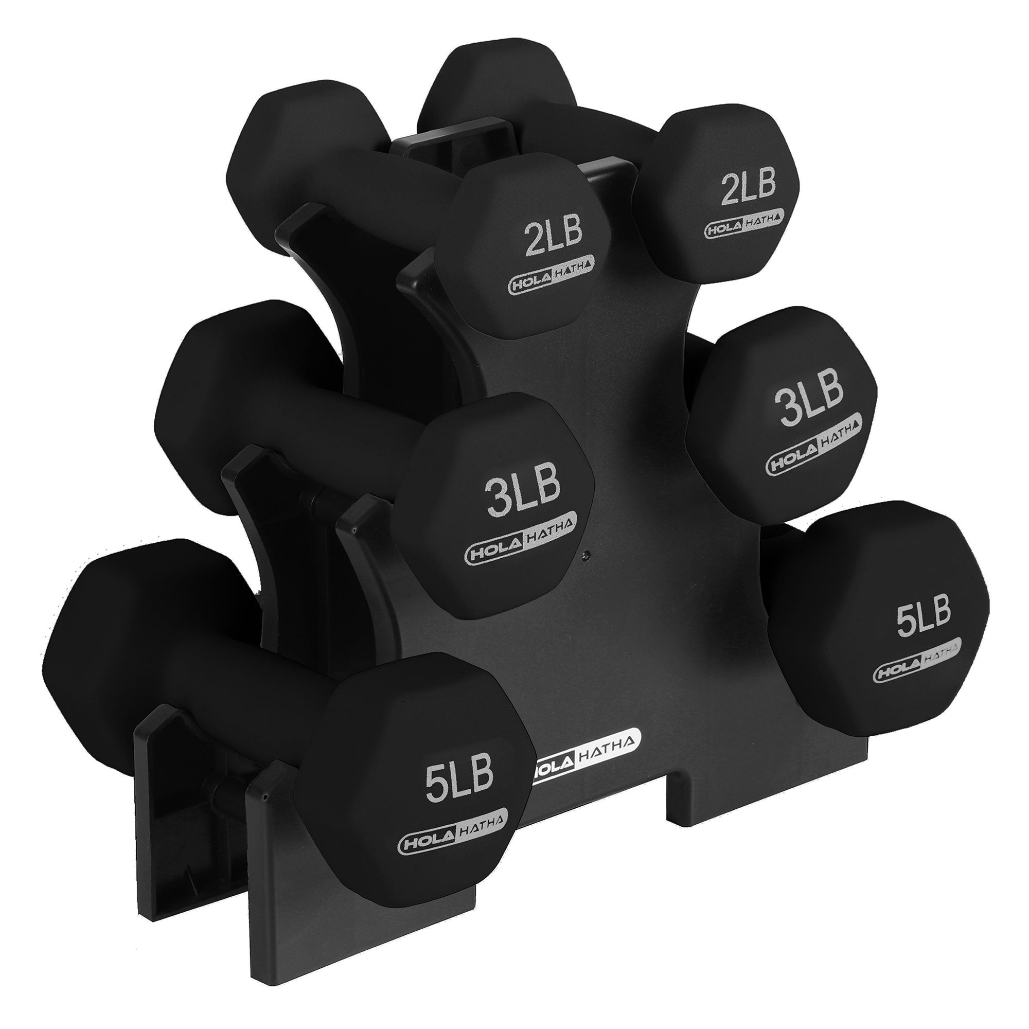HolaHatha 2, 3, and 5lb Neoprene Dumbbell Hand Weight Set w/Rack, Blk (Open Box)