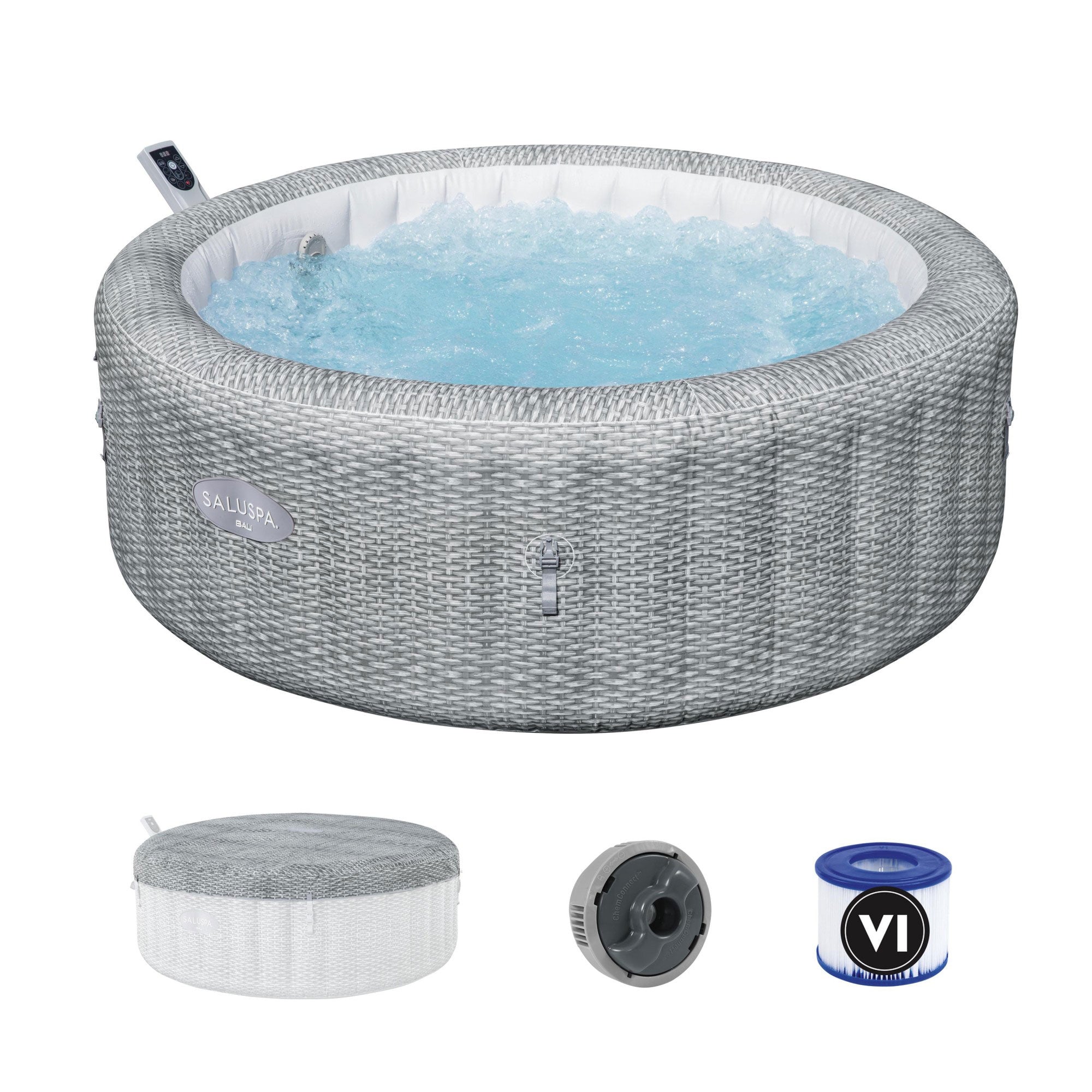 Bestway Bali Smart AirJet Inflatable Spa w/ EnergySense Cover, Gray (Open Box)