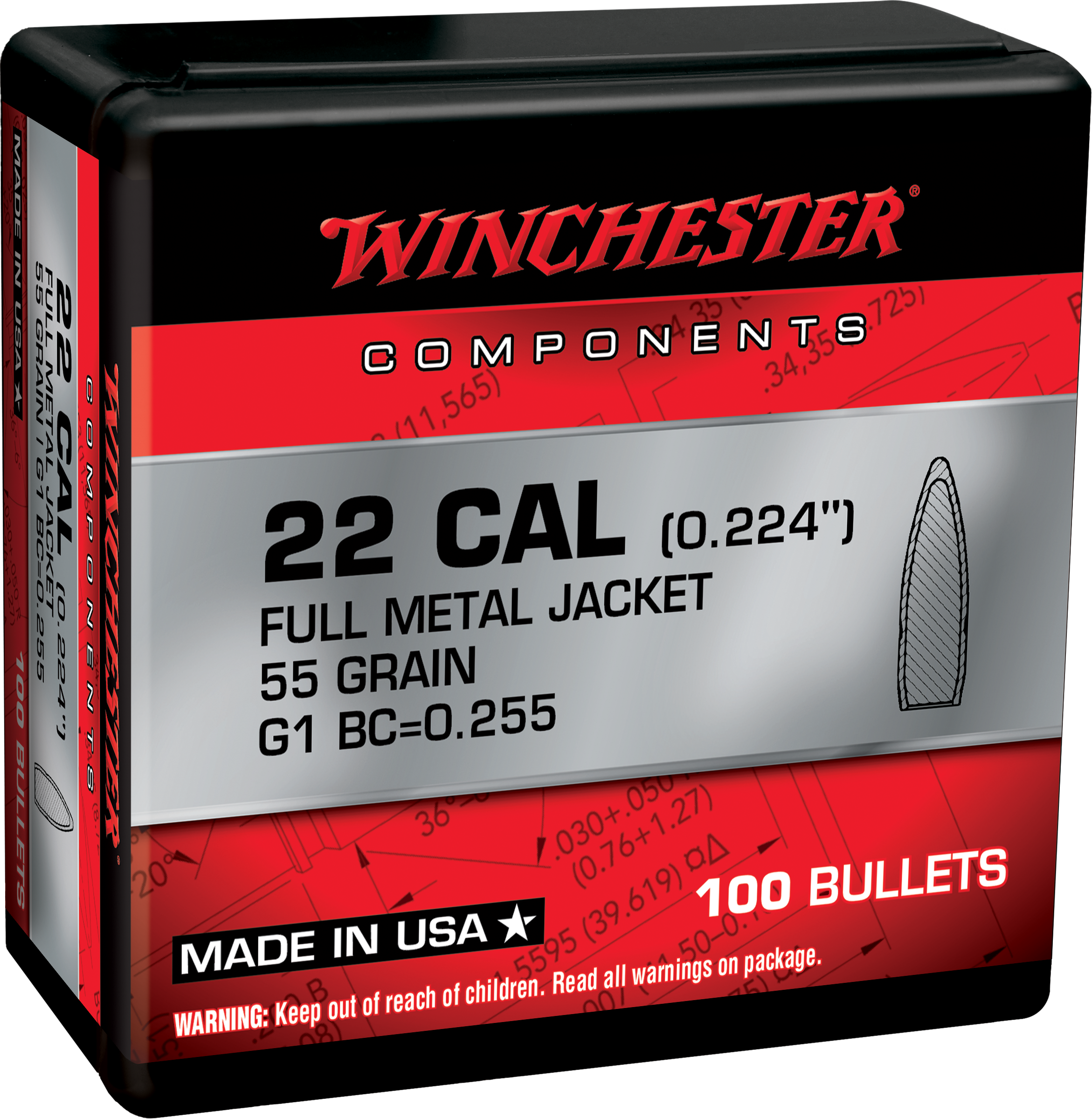 Winchester Ammo Centerfire Rifle, Win Wb556mc55x Bul 5.56    55 Fmj Retail    100/10