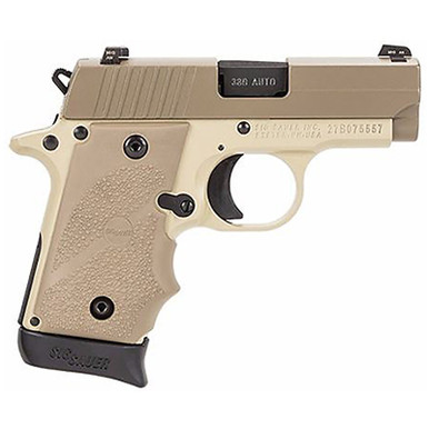 Sig P238 380 ACP 2.7In Desert 2-Tone Flat Dark Earth SAO Flat Dark Earth Rubber Grip (1) 7RD Steel MAG, 238380DES