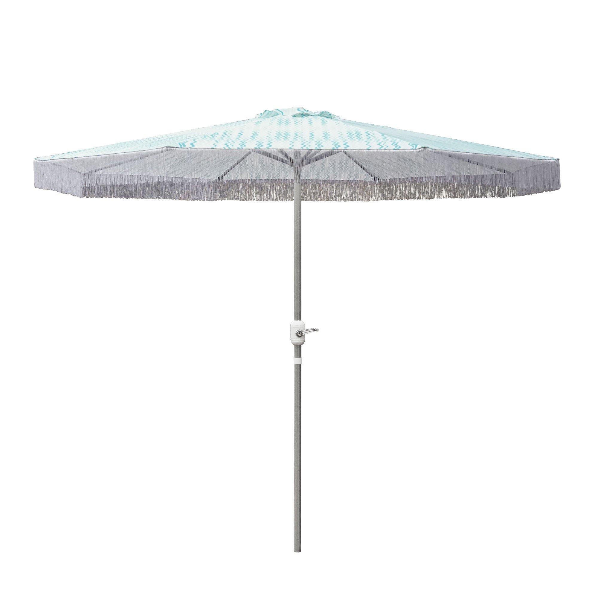 9' Steel Umbrella Aquamarine Fringe
