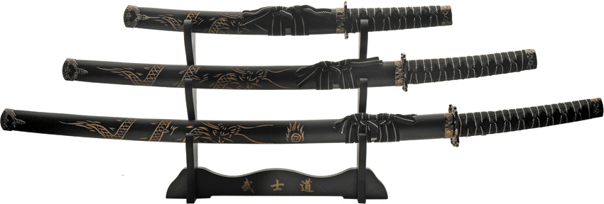 3 Piece Black Dragon Katana Sword - CN926970BK