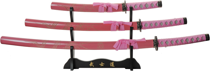 3 Piece Pink Dragon Katana Sword - CN926970PK