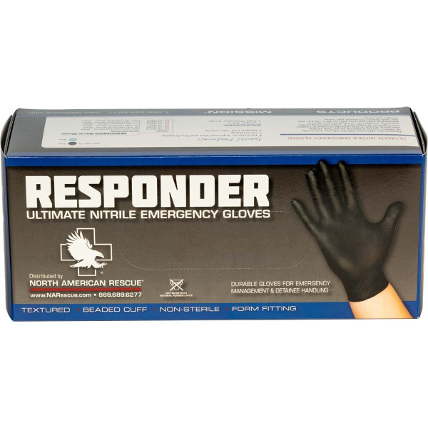 North American Rescue Responder Black Nitrile Gloves - Box of 100 Large - NAR-70-0322