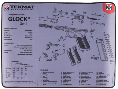 TekMat Glock Gen4 Parts Diagram 15"x20" Ultra Premium Cleaning Mat - Gray