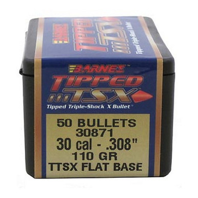 Barnes Bullets Tipped Triple-Shock X (TTSX) .30 Cal 110 gr Polymer Tip Flat Base Bullets -50cnt