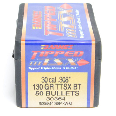 Barnes Bullets Tipped Triple-Shock X (TTSX) .30 Cal 130 gr Polymer Tip Boat-Tail Bullets -50cnt