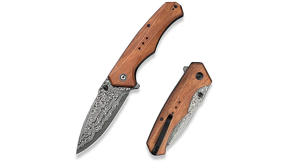 CIVIVI Photonix Flipper & Thumb Stud Knife Guibourtia Wood Handle 3.7inch Damascus Blade C23081b-ds1
