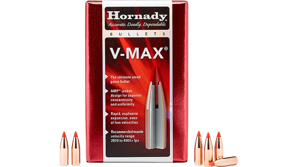 Hornady V-Max Rifle Bullets, 22 Caliber, .224, 53 Grain