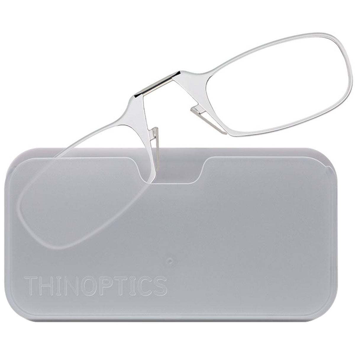 ThinOptics Armless Glasses with Universal Case - Clear Frame, White Pod