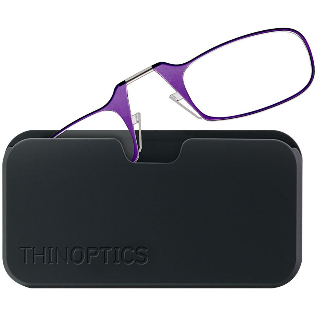 ThinOptics Armless Glasses with Universal Case - Purple Frame, Black Pod