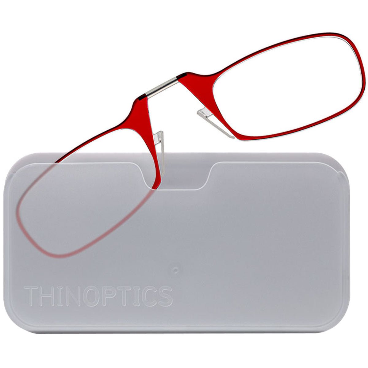ThinOptics Armless Glasses with Universal Case - Red Frame, White Pod