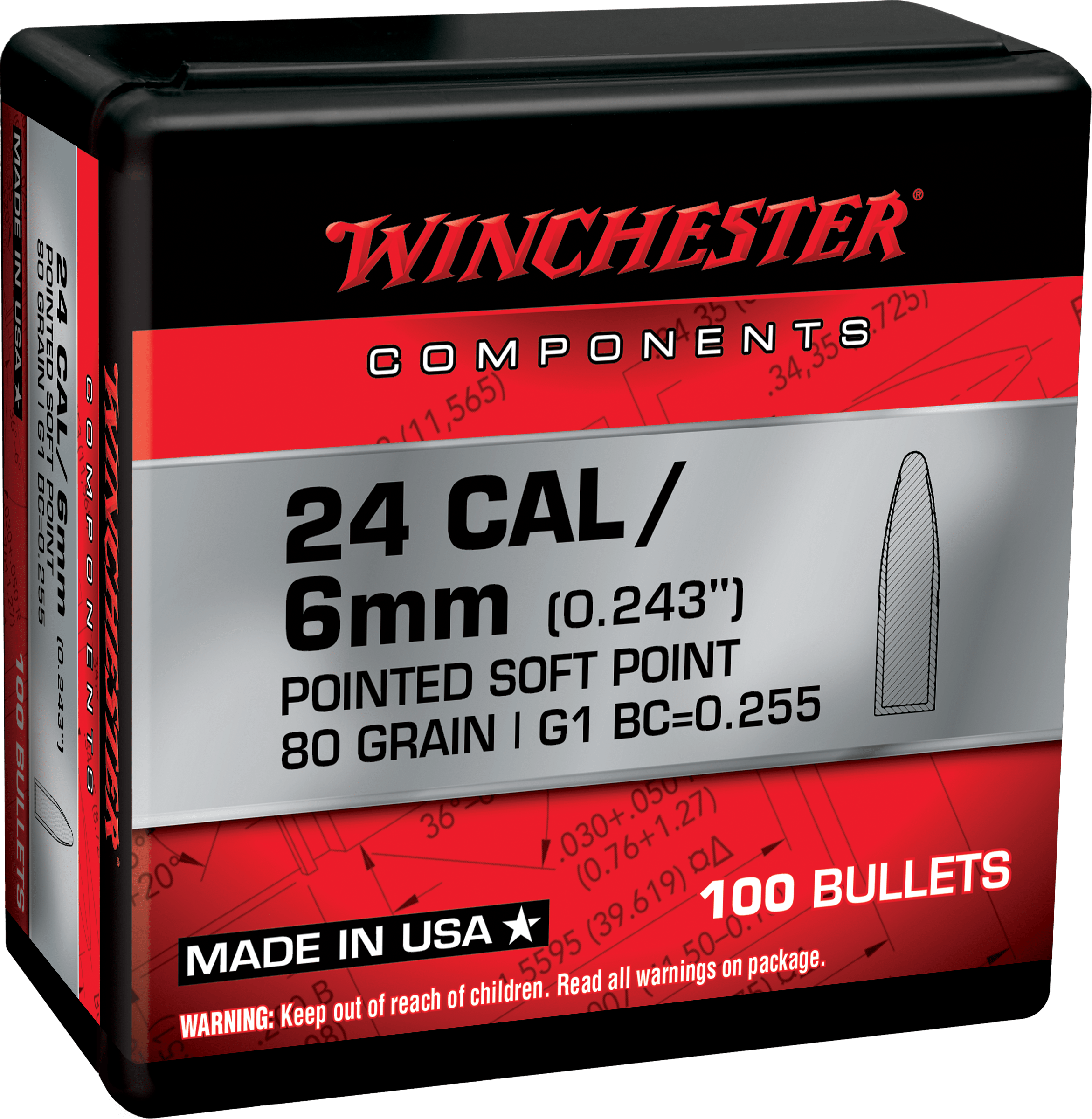 Winchester Ammo Centerfire Rifle, Win Wb243sp80x Bul 243     80 Psp        100/10