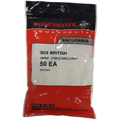 WINCHESTER 303 BRITISH UNPRIMED RIFLE BRASS CASES 50 COUNT WSC303BU