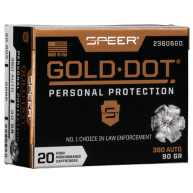 Gold Dot 23606GD Personal Protection 380 ACP 90 GR JHP 20 Rounds