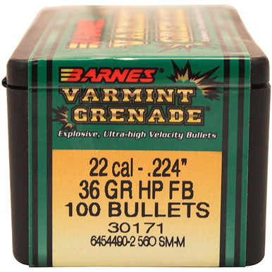Barnes Bullets Varmint Grenade .22 Cal 36 gr Hollow Point Bullets -100cnt