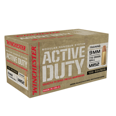 Winchester USA Active Duty 9mm Luger 115gr Flat Nose FMJ 100 Rnd Handgun Ammunition