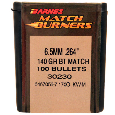 Barnes Bullets Match Burners 6.5 Creedmoor 140 gr Jacketed Hollow Point Boat-Tail Bullets -100cnt